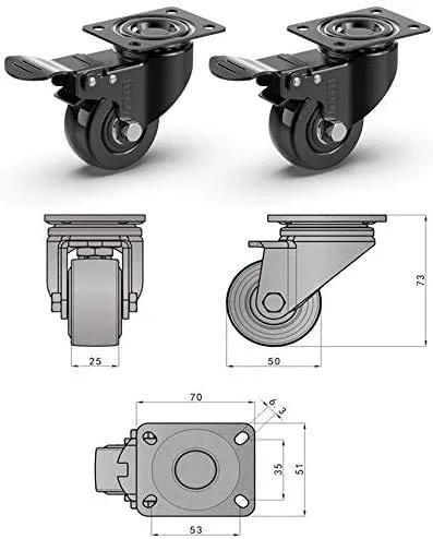 Heavy Duty Caster Wheels With Brakes And Screws Set Of 4 Each Up To 440 Lbs Capacity Silent Rubberized Trolley Castors diagram