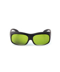 Front view of Infrared Laser Safety Glasses 755nm 808nm 1064nm for YAG Lasers OD5 Plus Pro Grade Shield, green lenses.
