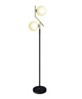 Two Milky White Glass Orbs Brass Finish Floor Lamp With Black Base, Modern Mid Century Style For Living Room, Bedroom, Office Or Hotel, 62-Inch Tall, G9 120V Max 40W Bulbs Each