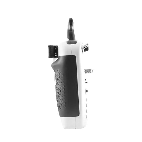 Side view of TX15 V5.0 ELRS 16CH 2.4G Hall Gimbals ExpressLRS remote transmitter for RC drones with textured grip and antenna.
