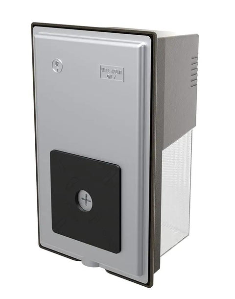 Side view of 7 Inch Mini LED Wall Pack Outdoor Light Fixture With 3 Way Selectable CCT 3000K 4000K 5000K Adjustable Lumens.