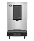 Heavy Duty Cubelet Nugget Ice Machine With Built In Water Dispenser And Roomy Storage Bin, stainless steel countertop unit.