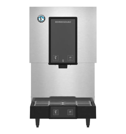 Heavy Duty Cubelet Nugget Ice Machine With Built In Water Dispenser And Roomy Storage Bin, stainless steel countertop unit.