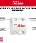 Hole Dozer bi-metal hole saw, 2-1/2 in, front view, white body with red logo, Amazon brand.