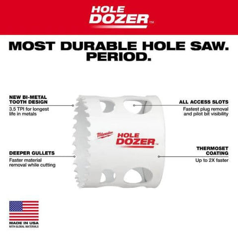 Front view of Milwaukee Hole Dozer bi-metal hole saw, 2-3/4 in diameter.