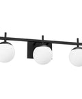 Dope Mid Century Modern Bathroom Vanity Lights Matte Black With Milky Glass Over Mirror Three Light Wall Sconce, front view