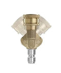 Front view of brass Thunder Hardware pivoting quick-connect nozzle coupler for 1/4 in pressure washer hose