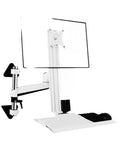 Heavy Duty Wall Monitor Mount With Articulating Flex Arm For Screen Display Sturdy Steel Build Easy Setup, showcasing a white desktop mount.