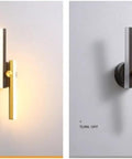 Super Slick Retro LED Wall Sconce With Full Copper Metal Base And Frosted Acrylic Shade, Perfect For Living Room Bedroom Or Staircase Vibes, Easy To Install And Dang Durable shown in illuminated and off states.
