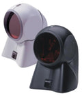 Two MS7120 Orbit USB Barcode Scanners For Fast 1D Scanning, featuring omnidirectional laser and tilted head design for retail use.