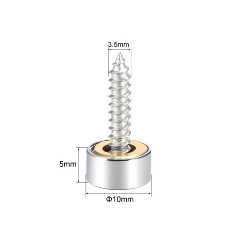 Polished Stainless Steel Mirror Screw Caps 10mm Decorative Covers for Screws, showing cap dimensions with brass core and stainless finish