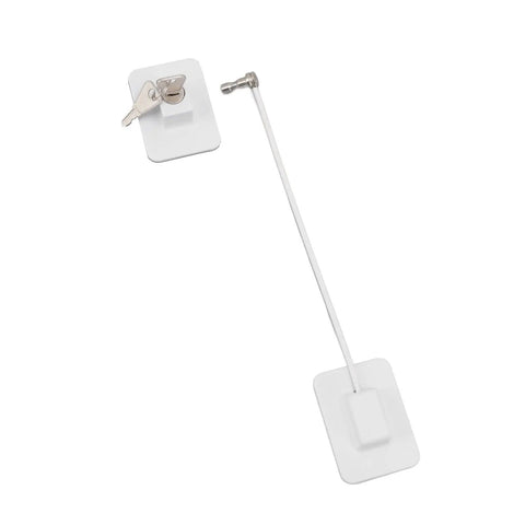No Drill Refrigerator Lock For Cabinets And Drawers Easy Peel And Stick Adhesive Mount Stainless Steel Baby Proof Latch shown flat