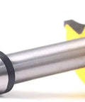 Close-up of a Pack Of 3 Collet Adapters For Straight Grinder 6 Mm 6.35 Mm 8 Mm Chuck, steel material, isolated with yellow grip.