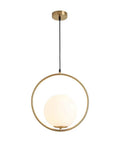 Mid Century Modern Large Globe Pendant Light With Brushed Brass Finish And White Glass Sphere, 1 Light Ceiling Hanging Pendant