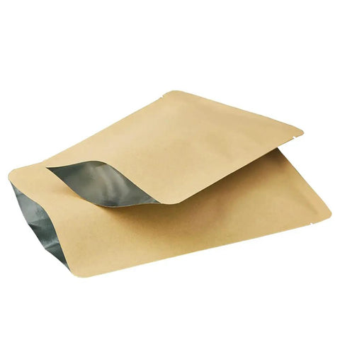 Kraft Paper Outside Vacuum Seal Bags With Foil Inside Open Top Heat Sealable Mylar Pouches For Sample Food Storage, Tear Notches, 4.7x7.1 Inch