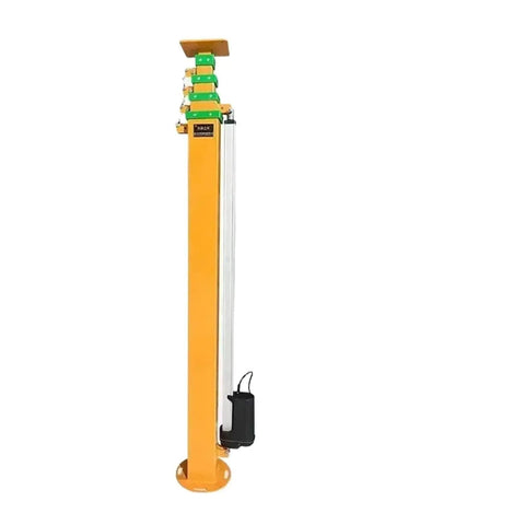 Portable Hydraulic Telescopic Mast Lift Featuring Four Section Folding Boom Manual Pump with base and pump unit.