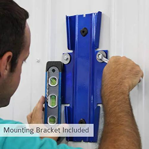 Person installing wall bracket for Pro Wall Mounted Garage And Car Vacuum With 50 Ft Hose And Tools, 7 Gallon Capacity, Workhorse Build