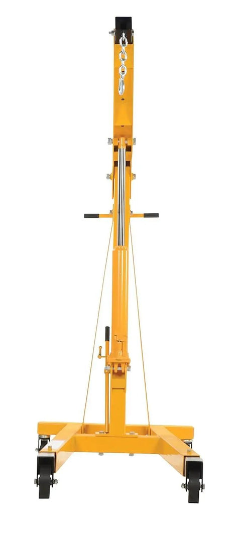 Hella Rugged Badass Portable Engine Hoist Shop Crane With Telescopic Boom showcasing yellow frame and hydraulic features.