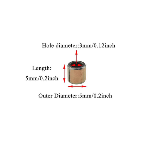 Bronze Sleeve Bushing Bearing 3mm Bore 5mm OD 5mm Length Oil Free Low Friction No Rattle Tight Welded Seam Close Tolerances for Shock Eyelets Exhaust Header Bolts and 3D Printed Parts 10 Pack, shown with size labels