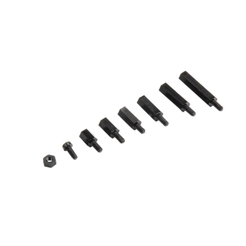 180 Piece Nylon Standoff Kit Male To Female M2.5 Threaded Spacers, Lengths 6 To 20mm, Dark Color, Durable Nylon Spacer Kit For Electronics Enclosures, Dope DIY Projects, Robotics. Assorted black nylon standoffs and screws