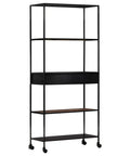 Tall Industrial Book Cabinet With Solid Mango Wood Shelves And Iron Frame, 4 Tier Rustic Display Bookcase In Black