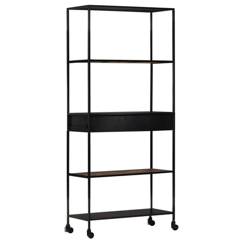Tall Industrial Book Cabinet With Solid Mango Wood Shelves And Iron Frame, 4 Tier Rustic Display Bookcase In Black