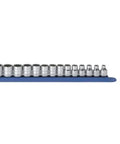 Fourteen Piece Three Eighth Inch Drive Twelve Point Standard Metric Socket Set In Beefy Chrome Vanadium Steel for heavy duty use