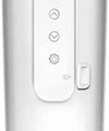 Leak Proof Electric Heated Travel Coffee Mug With Temp Control Fits Car Cup Holder, white stainless steel design with buttons.