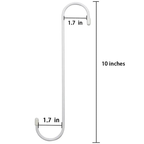 Set of 6 10 Inch White Steel Heavy Duty S Hooks With Rubber Caps For Kitchen Bathroom Garage Outdoor Hangers Towels Hats Keys Plants Wall Mounts And More This Is A Must Have Everyday Essential showing detailed measurements
