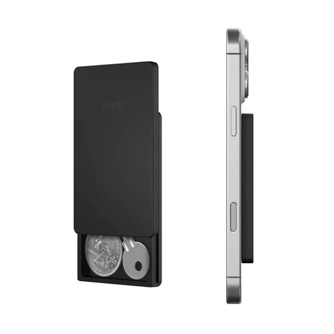 Side view of MagSafe Coin Tray With Cardholder Pro Attachment And Detachable Wallet Modular System For IPhone Magnetic Coin Storage.