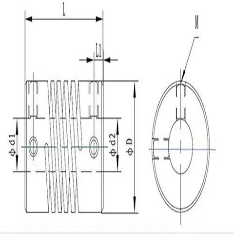 Technical diagram of Flexible Aluminum Shaft Couplers For Stepper Motors 8Mm To 10Mm Bore DIY Friendly For CNC And 3D Printer Encoder