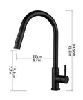 Black Pull Out Deck Mounted Flexible Hot Cold Stream Shower Modes Nozzle Faucet with detailed dimensions and design features.