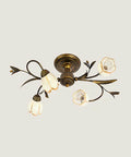 Farmhouse Wrought Iron 4 Light Chandelier In Bronze Finish, Rustic Flower Style Ceiling Fixture With Frosted Glass Shade