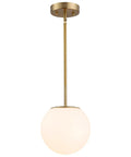 Mid Century Modern 1 Light Pendant Light With White Glass Globe Shade And Gold Finish Brushed Brass Fixture Adjustable Height