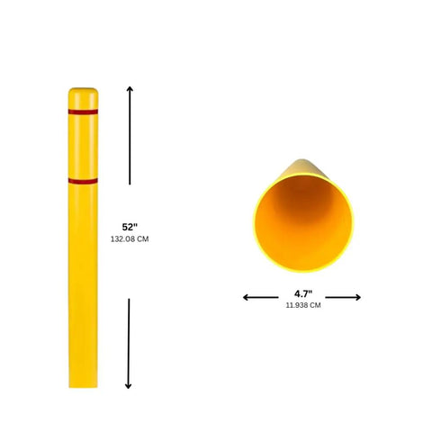 Rock Solid Four Inch X Fifty Two Inch Bollard Covers 4 Pack Hella Tough Hdpe High Visibility blue white stripes, 52 inch tall, 4.7 inch diameter.