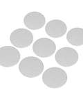 Aluminum Foil Sealing Gasket For Silver Plastic Metal Bottles, Non Toxic Tasteless Liner keeps dust out, pictured in circular disk shape.