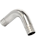 Side view of a 304 stainless steel sanitary hose barb elbow with 1-1/4 in barbs, 90-degree fitting