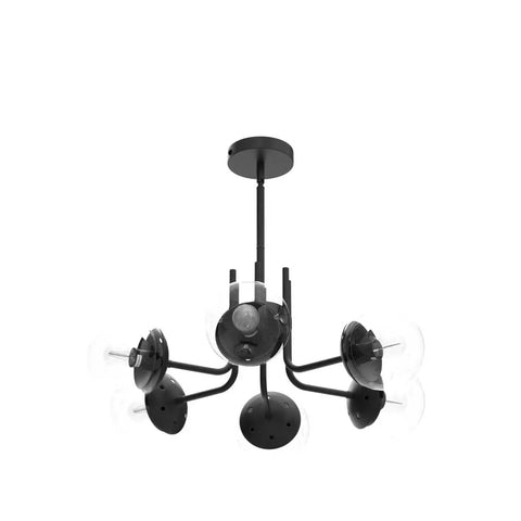 Six Light Glass Globe Sputnik Chandelier Modern Metal Black Ceiling Light Fixture Semi Flush Mount with 6 E26 Bulbs