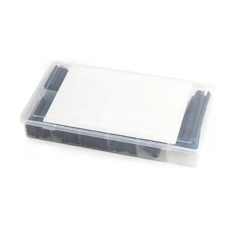 Assorted Slotted Spring Dowel Pins Kit, 450 Piece Set, in a transparent case, durable spring steel with black oxide finish