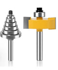 Heavy Duty Rabbet Router Bit Set With 6 Interchangeable Bearings And Multi Shank Tenon Cutter showing interchangeable bits.