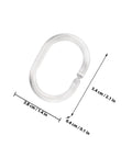 Transparent hook from 48 Pack Plastic Shower Curtain Hooks For Bathroom Rods, Smooth Glide Curtain Hangers, with measurements.