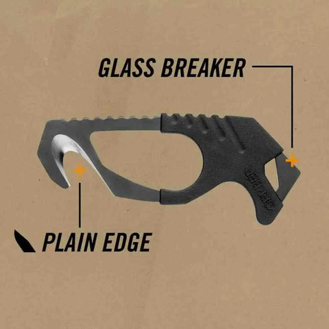 Pocket Size Seatbelt Cutter Escape Tool With Lanyard Hole And Glass Breaker One Hand Deployment 420HC Steel Hook Knife