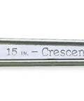15-inch adjustable wrench with a tapered handle showing a knurl adjustment and tension spring, made in USA