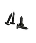 Dead Nuts Solid Black M1.7x4 Miniature Screws Micro Phillips Round Head Self Tapping Carbon Steel Fasteners arranged on a white background.