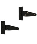 Heavy Duty T Shape Hinges Black Iron Gate Barn Door Hardware With Mounting Screws And Solid Brackets, side view showing hinge design.