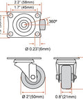 Technical diagram of 12 Pack 2 Inch Swivel Caster Wheels With Plate Mount Ball Bearings Rubber Base, showing dimensions and details.