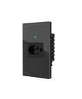 Smart WiFi Wall Socket with Black Glass Touch Panel and 20A Power Monitor with Brazilian outlet for high load demands.