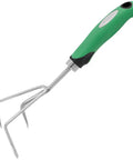 3-Prong Cultivating Fork With Stainless Steel Handle, 12-Inch Garden Tool With Cushioned Grips, Durable Green And White Finish