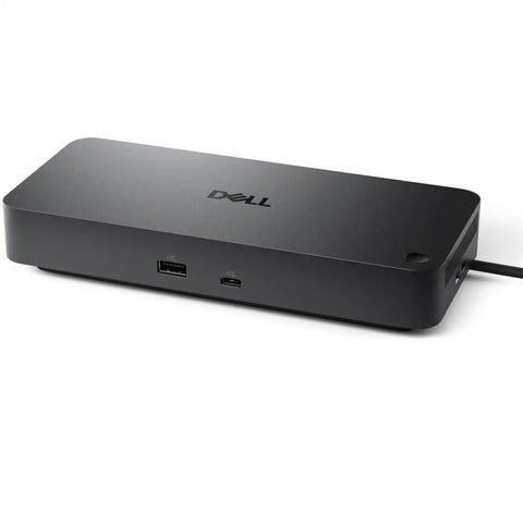 Top Shelf Thunderbolt Five 300W Docking Station Packs Thirteen In One Usb C Multiport Hub with a sleek black design, side view.