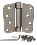 Pack Of 2 Satin Nickel 4x4 Exterior Door Spring Hinges With 5/8 Radius Self Closing Hager Brand Hinges, Full Mortise, Includes Matching Screws, US15 Finish, Two 4 Inch By 4 Inch Hinges